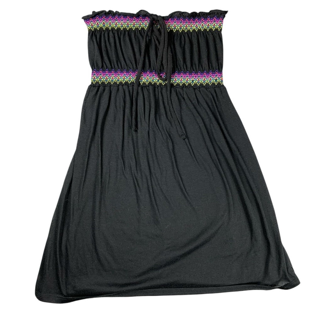 Swimsuit Coverup Beach Pool Dress Strapless Pullover Black Colorful Embroidery